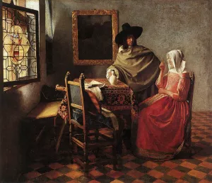A Lady Drinking and a Gentleman by Oil Painting Reproduction