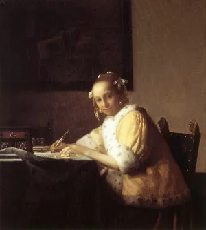 A Lady Writing a Letter by Oil Painting Reproduction