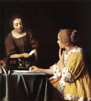 Lady with Her Maidservant Holding a Letter by Oil Painting Reproduction