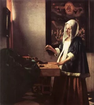 Woman Holding a Balance by Johannes Vermeer Oil Painting Reproduction
