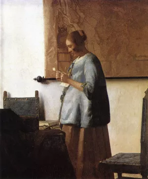 Woman in Blue Reading a Letter by Johannes Vermeer - Hand-Painted Oil Painting Reproduction