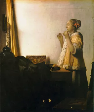 Woman with a Pearl Necklace by Johannes Vermeer - Hand-Painted Oil Painting Reproduction