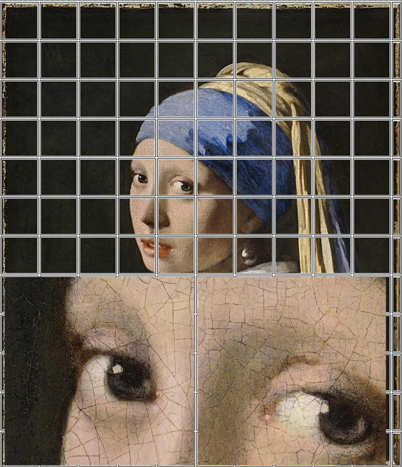 Close-up of the eyes in Vermeer's Girl with a Pearl Earring, showing a single white highlight